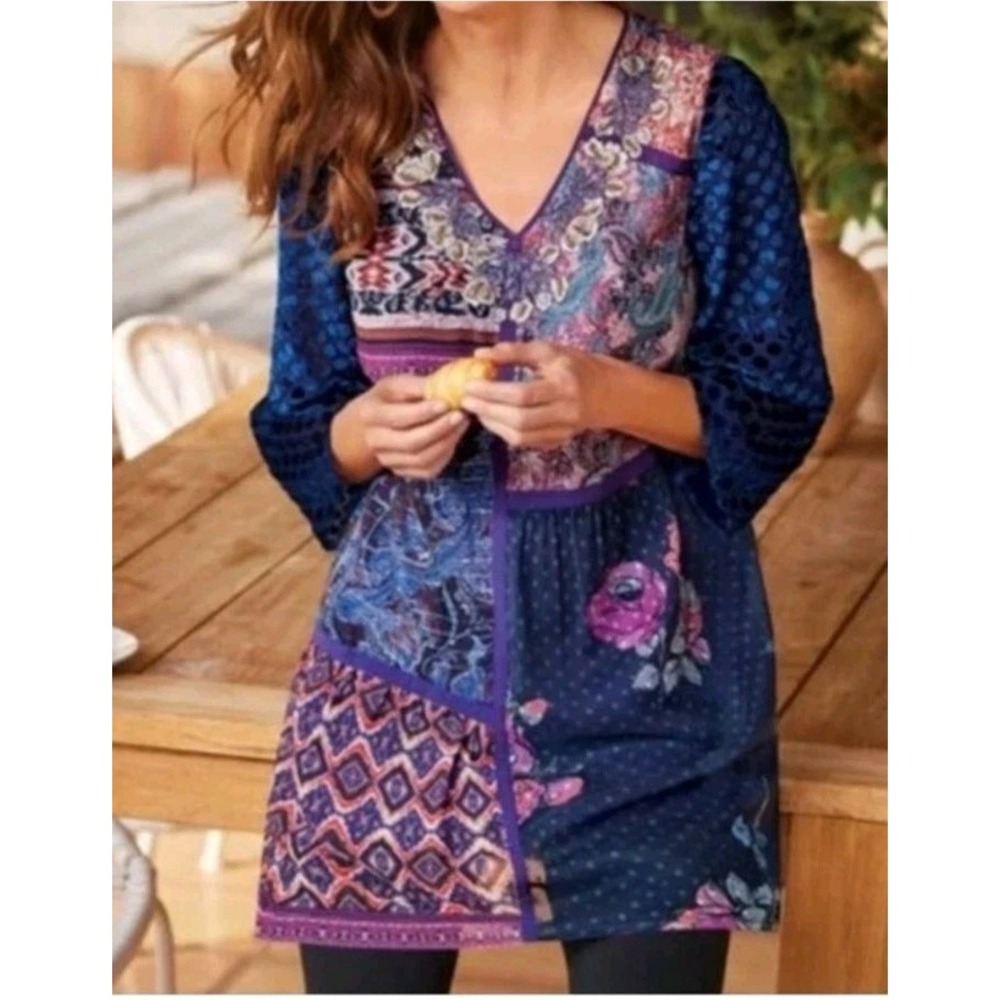 Soft Surroundings Embroidered Patchwork ALL TOGETHER Long Oversize Tunic L Boho